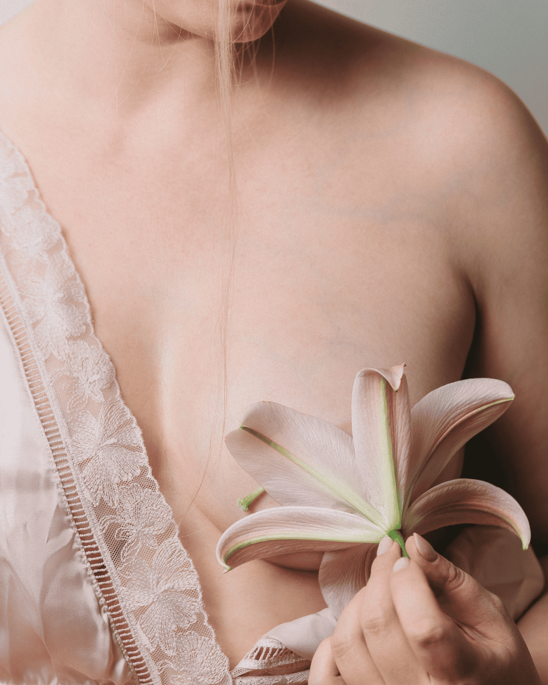 Womans chest and breast sensitivity with a flower